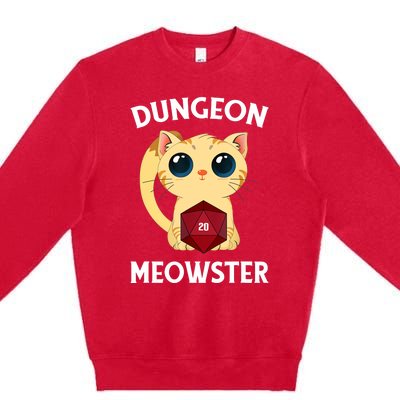 Dungeon Meowster Funny Nerdy Cat D20 RPG Fantasy Game Master Premium Crewneck Sweatshirt