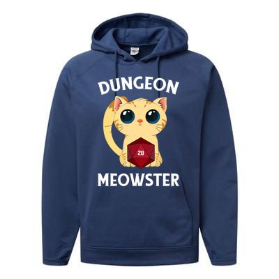 Dungeon Meowster Funny Nerdy Cat D20 RPG Fantasy Game Master Performance Fleece Hoodie