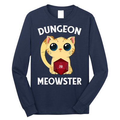 Dungeon Meowster Funny Nerdy Cat D20 RPG Fantasy Game Master Long Sleeve Shirt