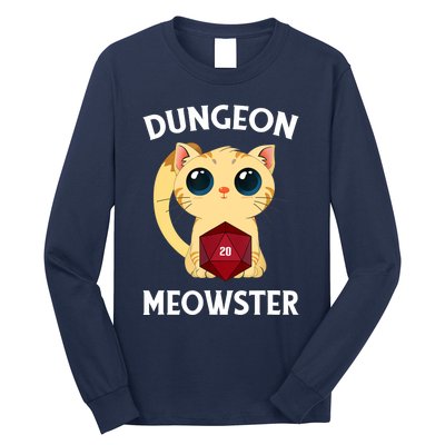 Dungeon Meowster Funny Nerdy Cat D20 RPG Fantasy Game Master Long Sleeve Shirt