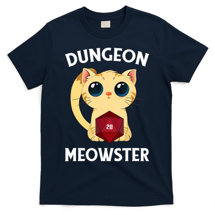 Dungeon Meowster Funny Nerdy Cat D20 RPG Fantasy Game Master T-Shirt