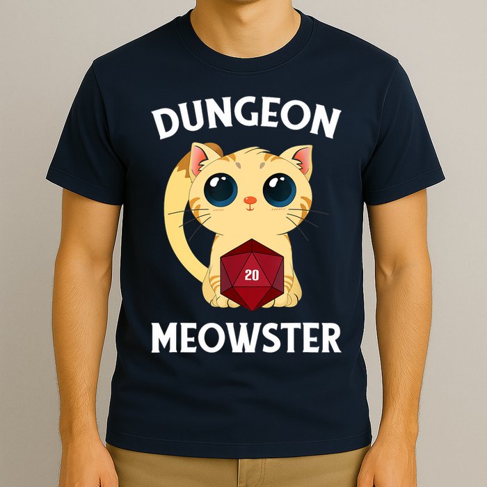 Dungeon Meowster Funny Nerdy Cat D20 RPG Fantasy Game Master T-Shirt