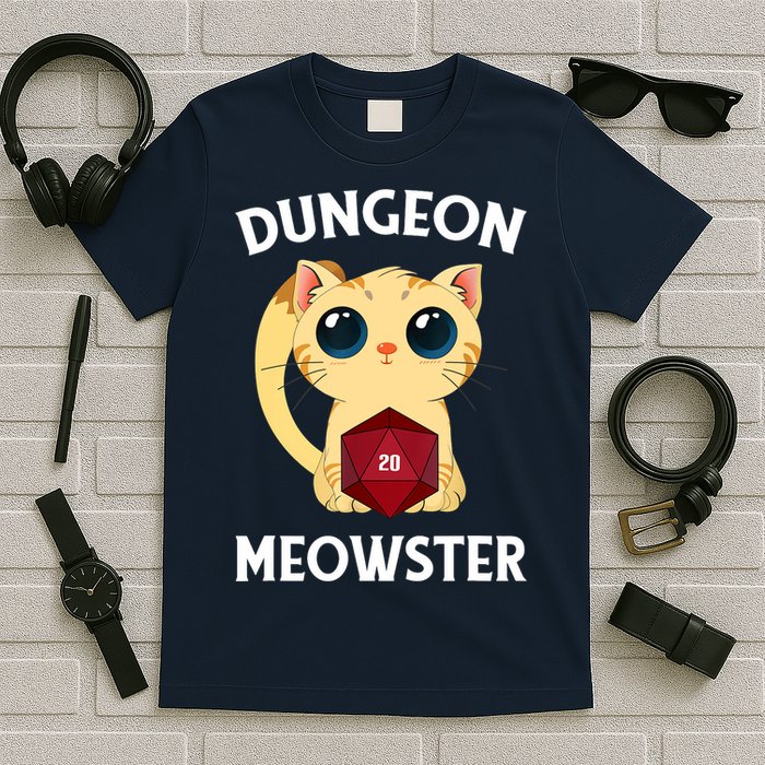 Dungeon Meowster Funny Nerdy Cat D20 RPG Fantasy Game Master T-Shirt