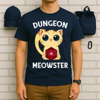 Dungeon Meowster Funny Nerdy Cat D20 RPG Fantasy Game Master T-Shirt