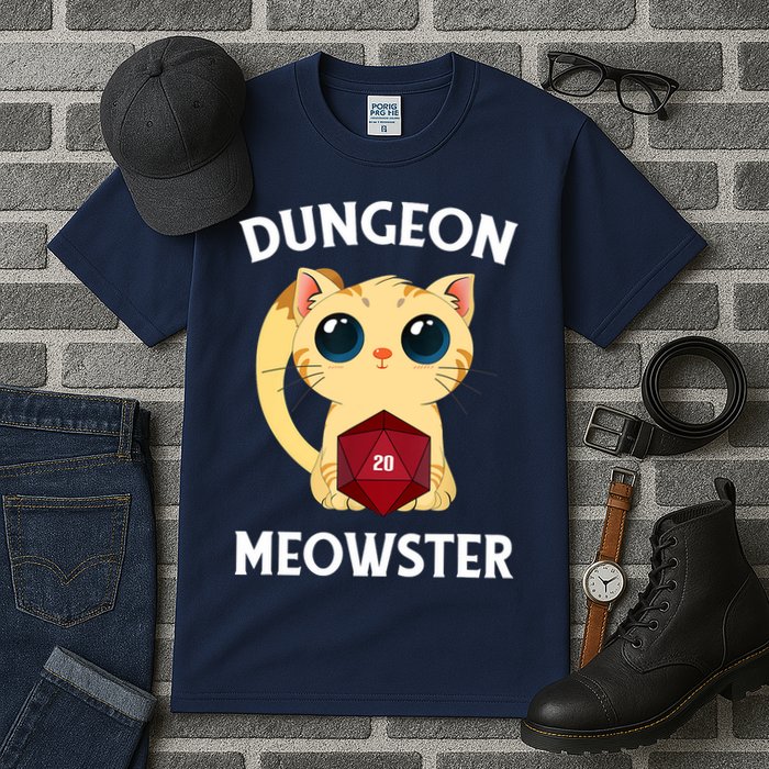 Dungeon Meowster Funny Nerdy Cat D20 RPG Fantasy Game Master Tall T-Shirt