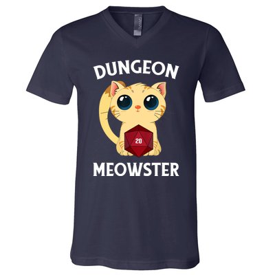 Dungeon Meowster Funny Nerdy Cat D20 RPG Fantasy Game Master V-Neck T-Shirt