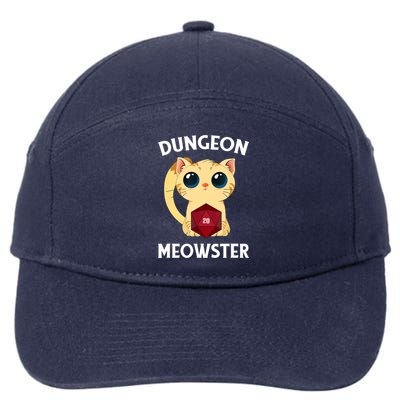 Dungeon Meowster Funny Nerdy Cat D20 RPG Fantasy Game Master 7-Panel Snapback Hat