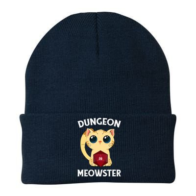 Dungeon Meowster Funny Nerdy Cat D20 RPG Fantasy Game Master Knit Cap Winter Beanie