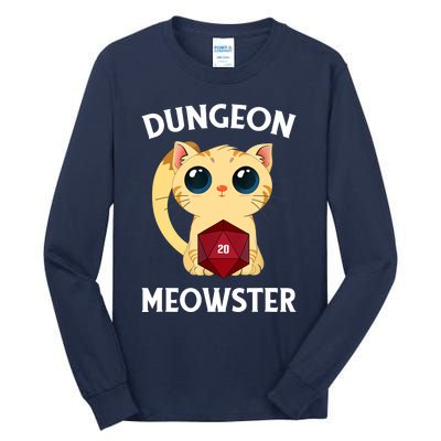 Dungeon Meowster Funny Nerdy Cat D20 RPG Fantasy Game Master Tall Long Sleeve T-Shirt