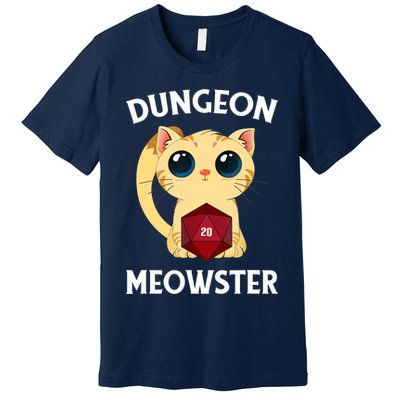 Dungeon Meowster Funny Nerdy Cat D20 RPG Fantasy Game Master Premium T-Shirt