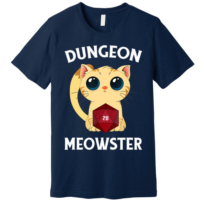 Dungeon Meowster Funny Nerdy Cat D20 RPG Fantasy Game Master Premium T-Shirt