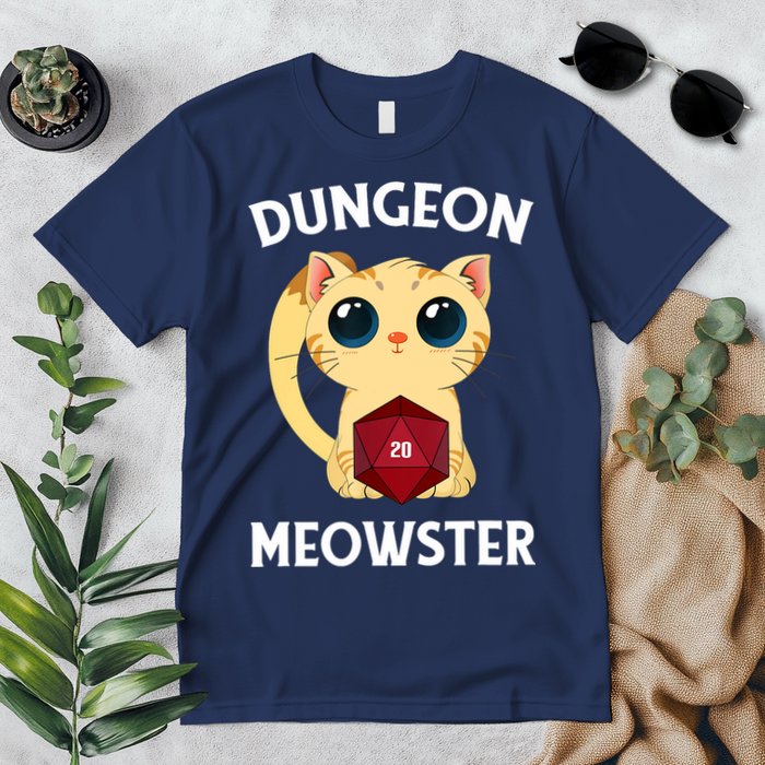Dungeon Meowster Funny Nerdy Cat D20 RPG Fantasy Game Master Premium T-Shirt