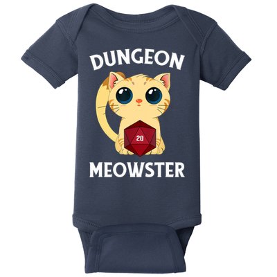Dungeon Meowster Funny Nerdy Cat D20 RPG Fantasy Game Master Baby Bodysuit