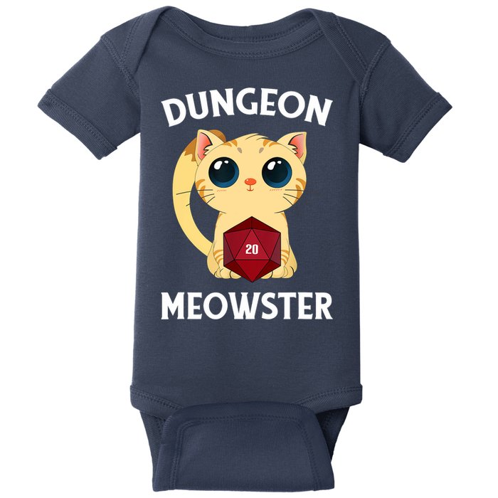 Dungeon Meowster Funny Nerdy Cat D20 RPG Fantasy Game Master Baby Bodysuit