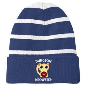 Dungeon Meowster Funny Nerdy Cat D20 RPG Fantasy Game Master Striped Beanie with Solid Band