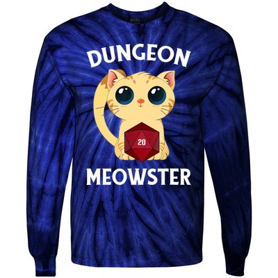 Dungeon Meowster Funny Nerdy Cat D20 RPG Fantasy Game Master Tie-Dye Long Sleeve Shirt