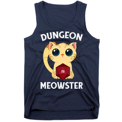 Dungeon Meowster Funny Nerdy Cat D20 RPG Fantasy Game Master Tank Top