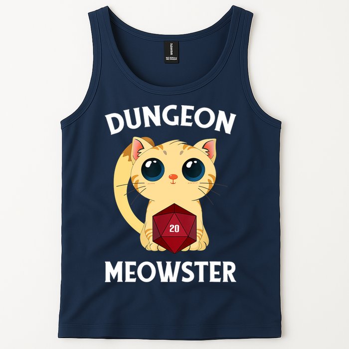Dungeon Meowster Funny Nerdy Cat D20 RPG Fantasy Game Master Tank Top