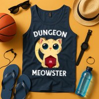 Dungeon Meowster Funny Nerdy Cat D20 RPG Fantasy Game Master Tank Top