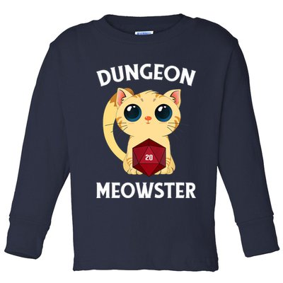 Dungeon Meowster Funny Nerdy Cat D20 RPG Fantasy Game Master Toddler Long Sleeve Shirt