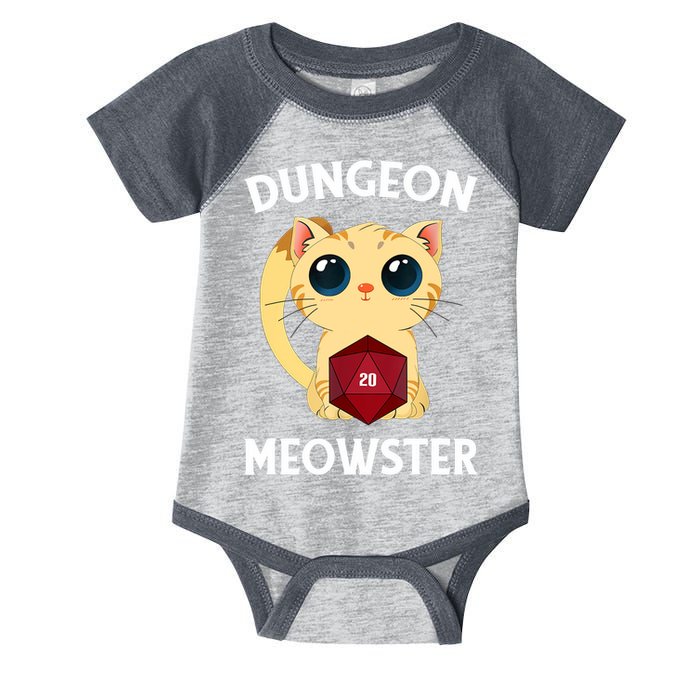 Dungeon Meowster Funny Nerdy Cat D20 RPG Fantasy Game Master Infant Baby Jersey Bodysuit
