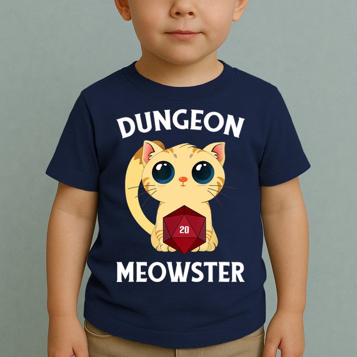 Dungeon Meowster Funny Nerdy Cat D20 RPG Fantasy Game Master Toddler T-Shirt