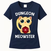 Dungeon Meowster Funny Nerdy Cat D20 RPG Fantasy Game Master Womens T-Shirt