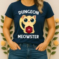 Dungeon Meowster Funny Nerdy Cat D20 RPG Fantasy Game Master Womens T-Shirt