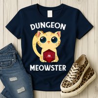 Dungeon Meowster Funny Nerdy Cat D20 RPG Fantasy Game Master Womens T-Shirt