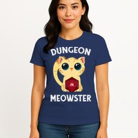 Dungeon Meowster Funny Nerdy Cat D20 RPG Fantasy Game Master Womens T-Shirt