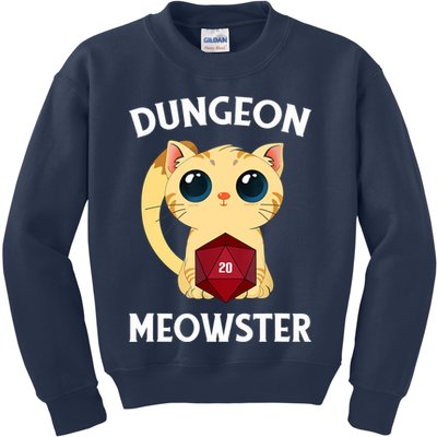 Dungeon Meowster Funny Nerdy Cat D20 RPG Fantasy Game Master Kids Sweatshirt