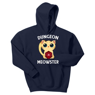 Dungeon Meowster Funny Nerdy Cat D20 RPG Fantasy Game Master Kids Hoodie