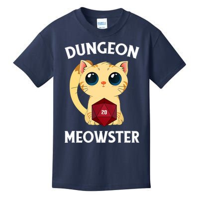 Dungeon Meowster Funny Nerdy Cat D20 RPG Fantasy Game Master Kids T-Shirt