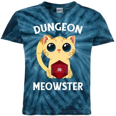 Dungeon Meowster Funny Nerdy Cat D20 RPG Fantasy Game Master Kids Tie-Dye T-Shirt