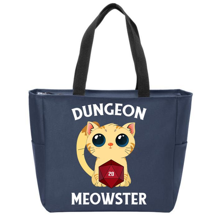 Dungeon Meowster Funny Nerdy Cat D20 RPG Fantasy Game Master Zip Tote Bag