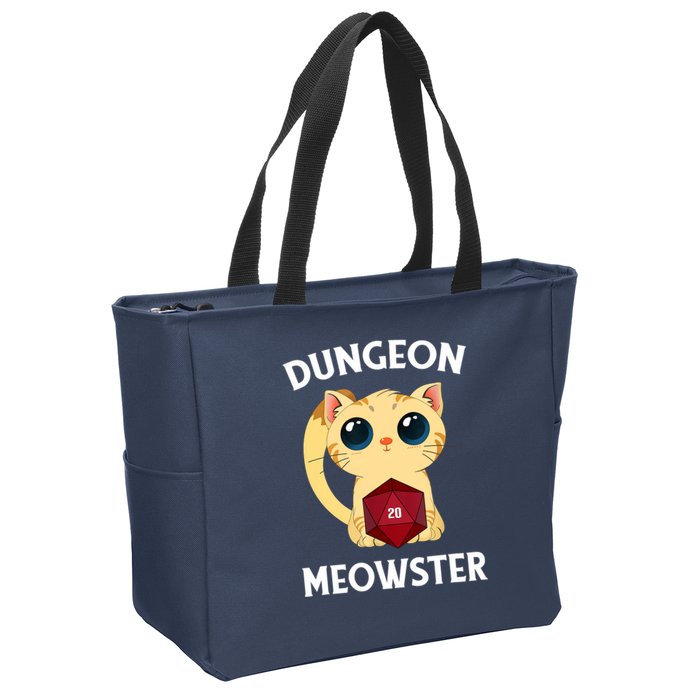 Dungeon Meowster Funny Nerdy Cat D20 RPG Fantasy Game Master Zip Tote Bag