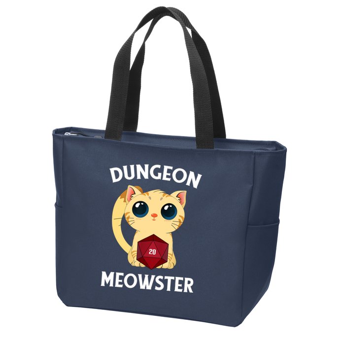 Dungeon Meowster Funny Nerdy Cat D20 RPG Fantasy Game Master Zip Tote Bag