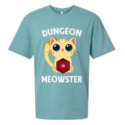 Dungeon Meowster Funny Nerdy Cat D20 RPG Fantasy Game Master Sueded Cloud Jersey T-Shirt