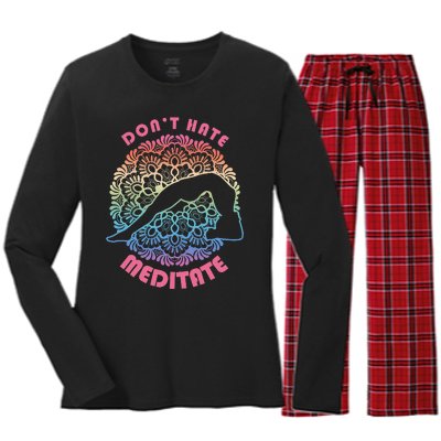 Don't-Hate Meditate Funny Yoga Meditation Lover Women's Long Sleeve Flannel Pajama Set 