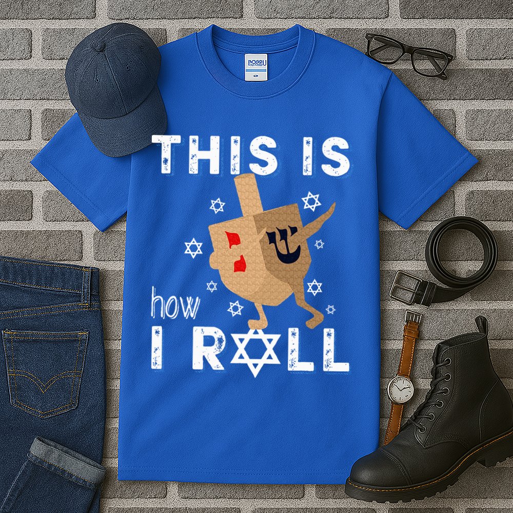 Dreidel Menorah Funny Hanukkah Gift This Is How I Roll  Tall T-Shirt