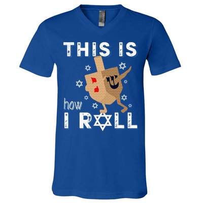 Dreidel Menorah Funny Hanukkah Gift This Is How I Roll  V-Neck T-Shirt