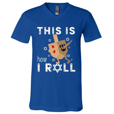 Dreidel Menorah Funny Hanukkah Gift This Is How I Roll  V-Neck T-Shirt