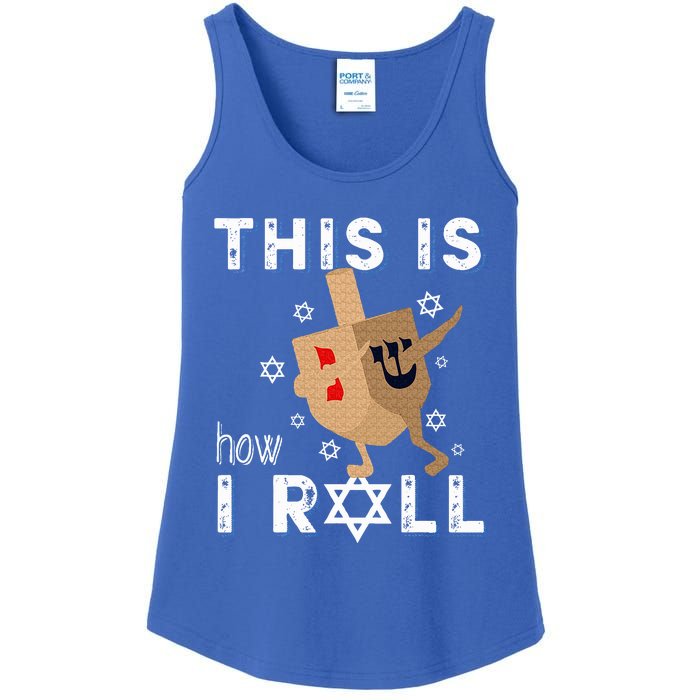 Dreidel Menorah Funny Hanukkah Gift This Is How I Roll  Ladies Essential Tank