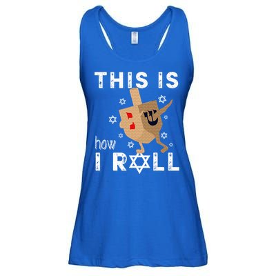 Dreidel Menorah Funny Hanukkah Gift This Is How I Roll  Ladies Essential Flowy Tank