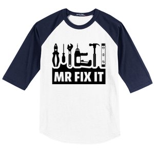 Dad Mr Fix It Funny Fathers Day For Father Of A Son Daddy Baseball Sleeve Shirt