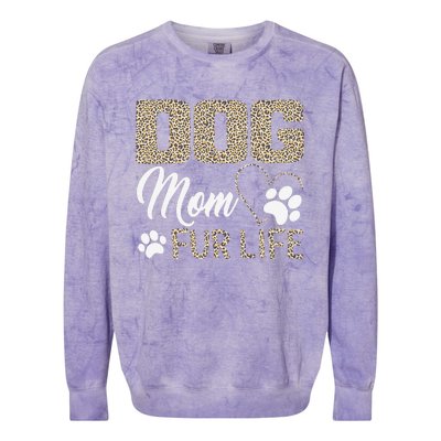 Dog Mom Fur Life Mothers Day Pet Owner Leopard Print Colorblast Crewneck Sweatshirt