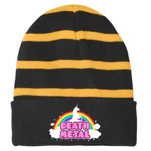 Death Metal! (Funny Unicorn Rainbow Mosh Parody Design) Striped Beanie with Solid Band