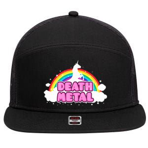 Death Metal! (Funny Unicorn Rainbow Mosh Parody Design) 7 Panel Mesh Trucker Snapback Hat