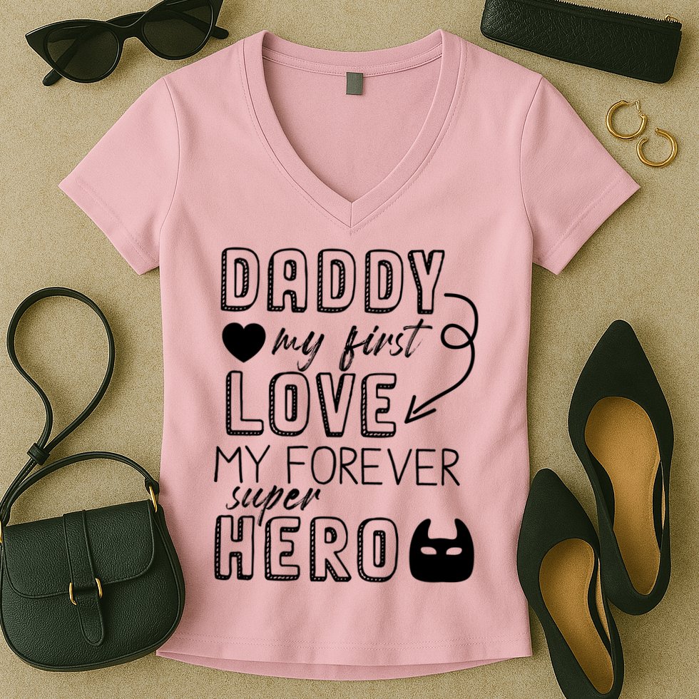 Daddy My First Love My Forever Superhero Cute Women's V-Neck T-Shirt