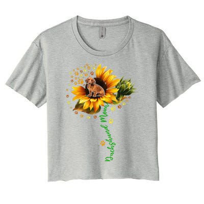 Dachshund Mom Funny Dachshund On Sunflower Dog Paws Flower Women's Crop Top Tee